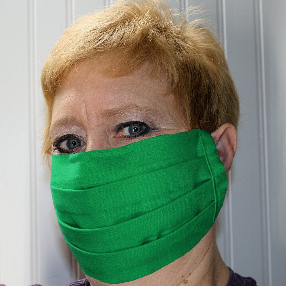 HAND CRAFTED Face Mask Green Cotton Adult Cloth Fabric Solid - Pocket Style
